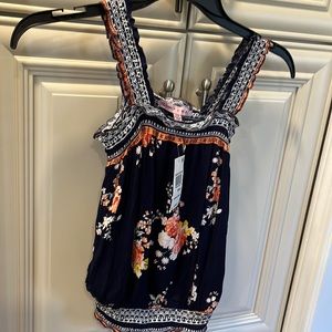 NWT Crave Fame Navy floral elastic bottom crop top XS.  Vibrant colors!